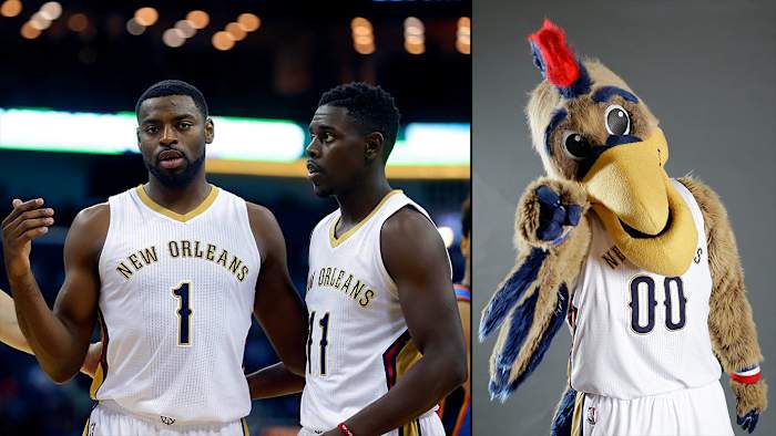 New-Orleans-Pelicans-Tyreke-Evans-Jrue-Holiday-mascot-Pierre-the-Pelican.jpg